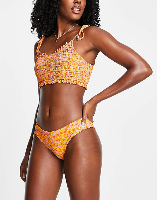 Vero Moda bikini bottoms in orange & lilac print