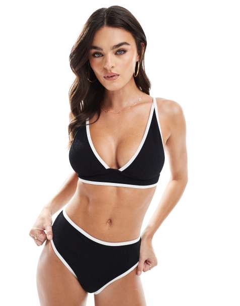 vero moda – Bikini in Schwarz mit farblich abgesetztem Zierstreifen - view 1