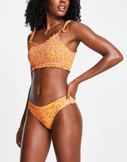 Vero Moda - Bikinibroekje in oranje met lila print
