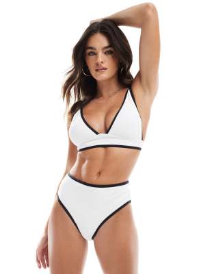 Vero Moda - Bikinioberteil in Weiß mit Strukturmuster und Zierstreifen