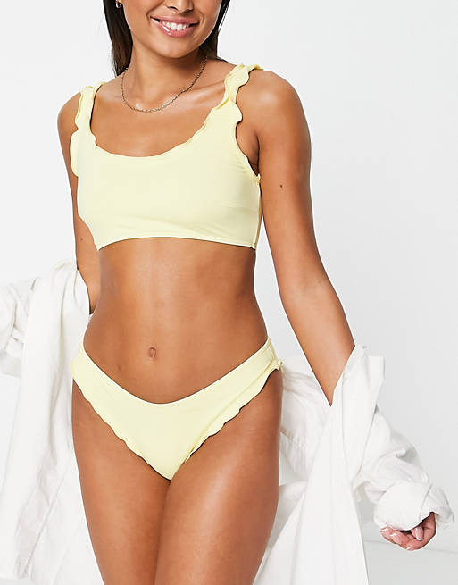 Vero Moda - Bikinitopje met ruches in citroengeel