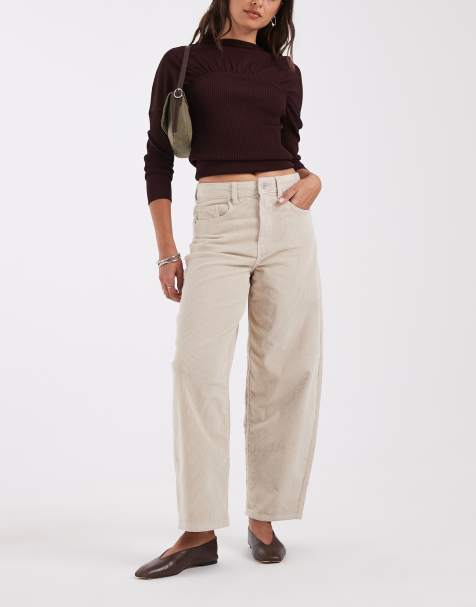 Vero Moda Billie barrel leg cord pants in oatmeal - view 1