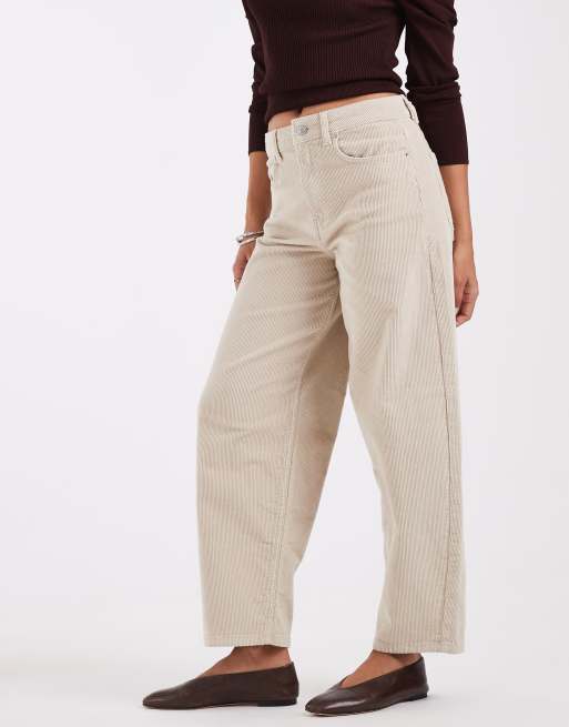 Vero Moda Billie barrel leg cord trousers in oatmeal, 3 of 5