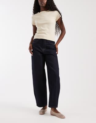 Vero Moda Billie High Rise Barrel Leg Jeans In Navy