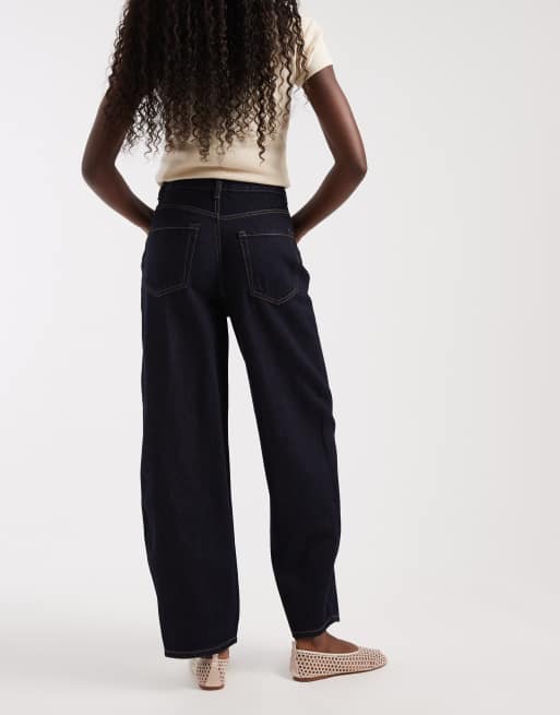 Vero Moda Billie high rise barrel leg jeans in dark blue rinse, 2 of 5