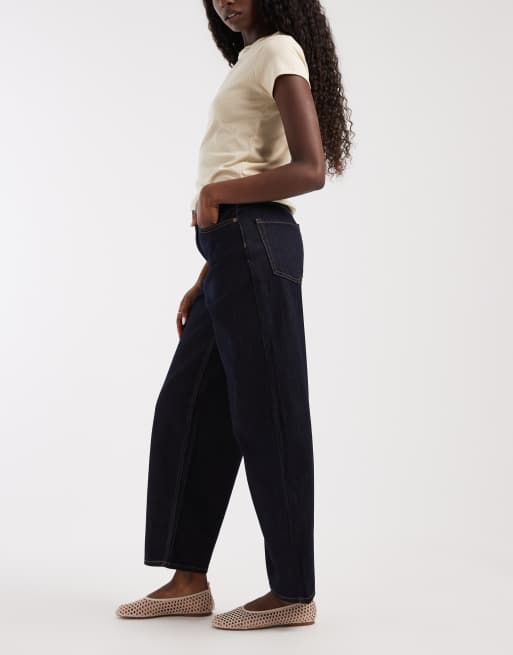 Vero Moda Billie high rise barrel leg jeans in dark blue rinse, 3 of 5