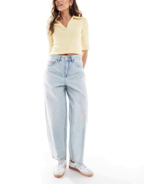 Vero Moda Billie barrel leg jeans in light blue wash