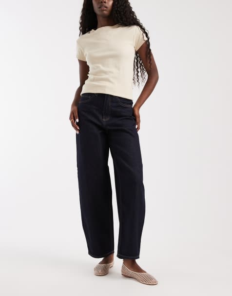 Vero Moda Billie jeans med hög midja och barrel leg i mörkblå tvätt - view 1
