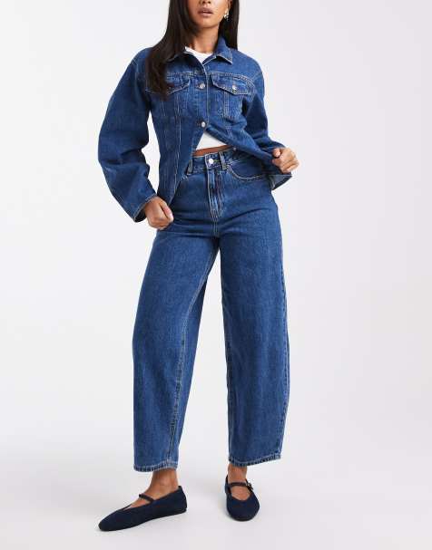 Vero Moda Billie high rise barrel leg jeans in medium blue wash