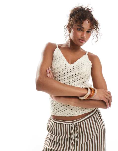 Vero Moda - Birkefarvet tanktop i åben strik - view 1