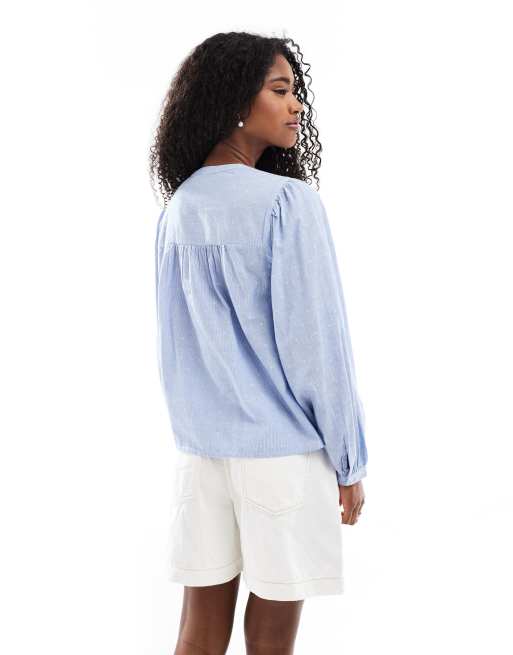 Vero Moda – Blå broderad blus med knytning framtill, 4 av 4