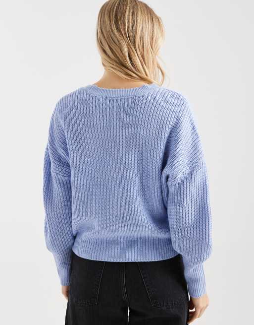 Vero Moda – Blå, grovribbad kofta med knäppning, 4 av 4