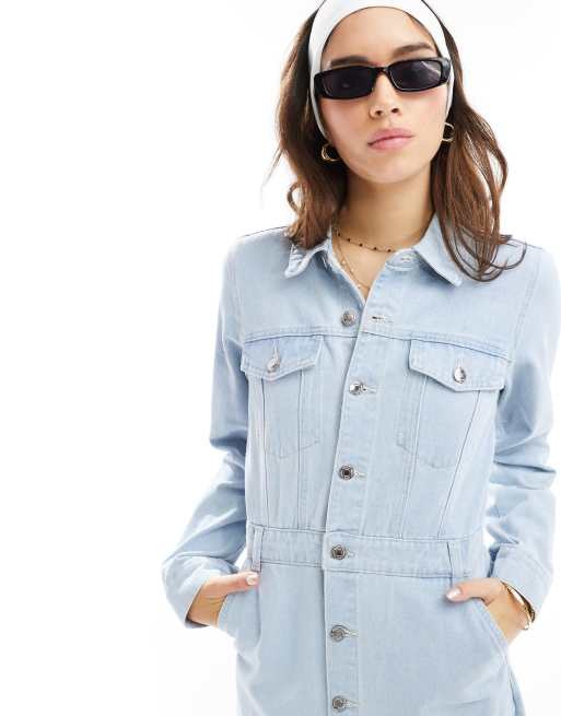 Vero Moda – Blå maxiklänning i denim med långa ärmar och knäppning, 3 av 4