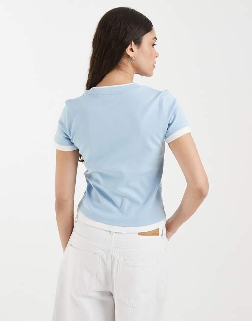 Vero Moda – Blå och vit t-shirt i två lager med kantrand, 3 av 4