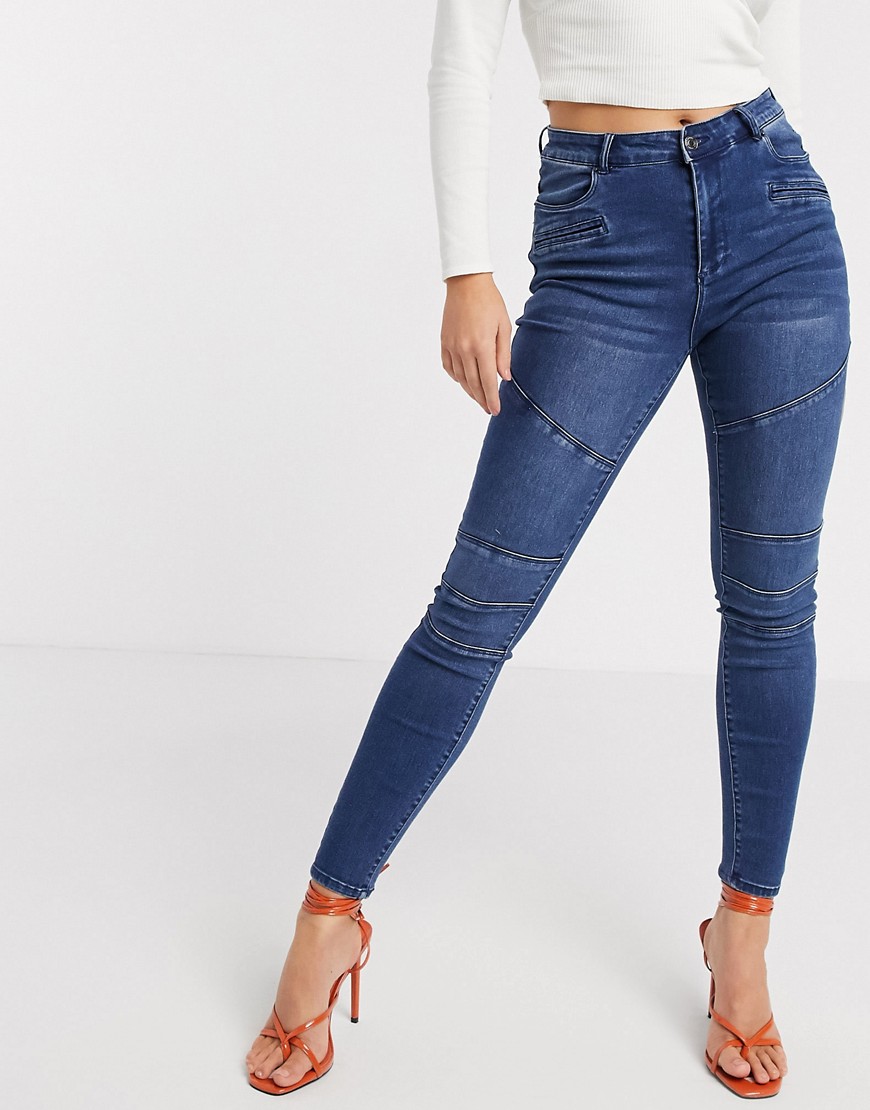 Vero Moda - Blå skinny jeans i bikermodell med paneler