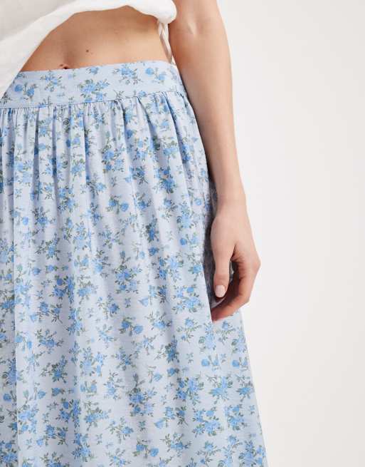 Vero Moda – Blå, småblommig, vävd midikjol, 5 av 5