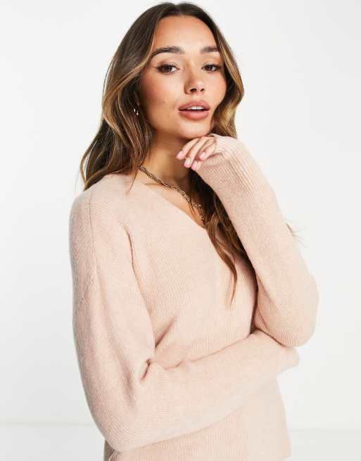 Vero Moda – Bladoróżowy sweter z dekoltem w kształcie litery V, 2 z 4