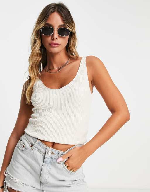 Vero Moda – Bladożółty dzianinowy top z dekoltem w szpic, 3 z 4