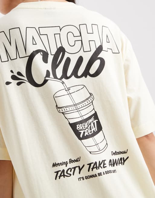 Vero Moda – Bladożółty T-shirt oversize z nadrukiem „Matcha Club“, 3 z 4