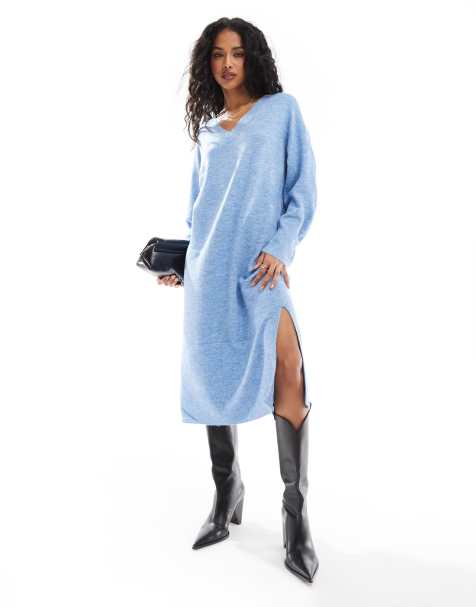 Vero Moda - Blåmeleret oversized midikjole med V-hals i strik - view 1