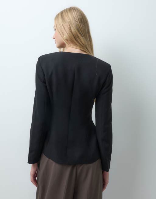 Vero Moda blazer ajusté sans col à boutons dorés noir, 4 de 4