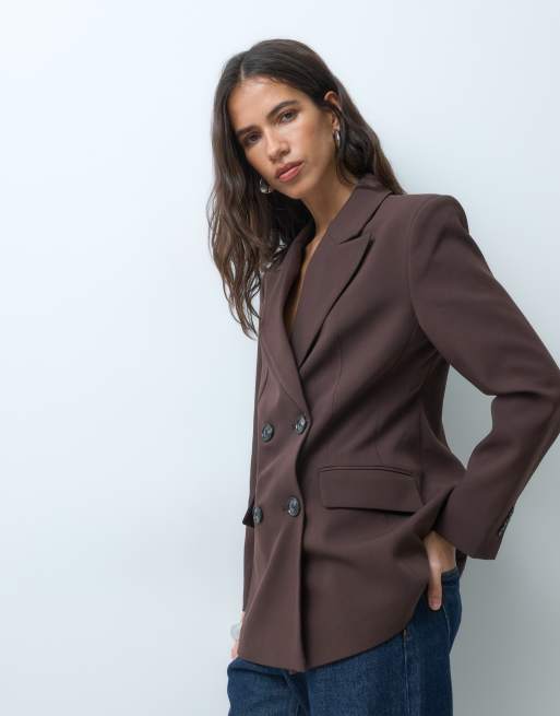 Vero Moda blazer croisé ajusté en marron chocolat, 4 de 5