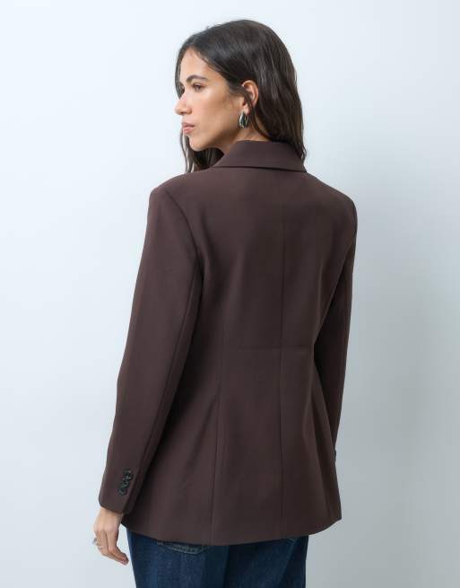 Vero Moda blazer croisé ajusté en marron chocolat, 5 de 5