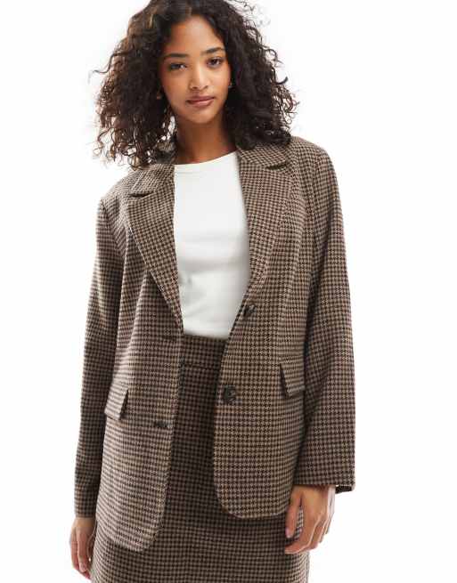 Vero Moda - Blazer dad fit oversize color marrone a quadri in coordinato