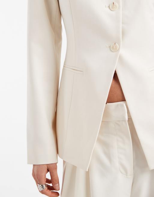 Vero Moda - Blazer d'ensemble ajusté sans col - Crème, 3 de 4