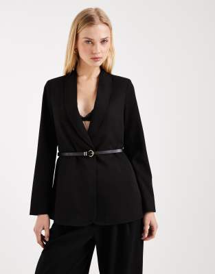Blazer d'ensemble ample à ceinture - Noir 36