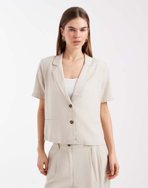 Vero Moda - Blazer d'ensemble aspect lin à manches courtes - Taupe - view 1