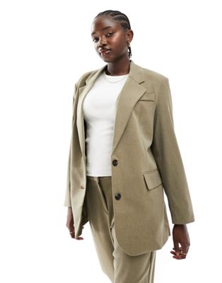 Vero Moda oversized tailored blazer co-ord in beige  - ASOS Price Checker