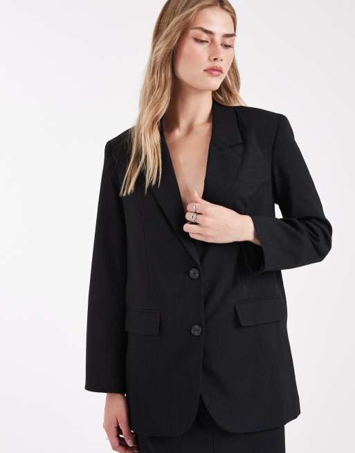 Vero Moda - Blazer d'ensemble oversize à rayures fines - Noir et blanc