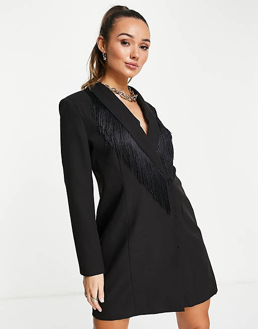 Vero Moda blazer dress with tassel lapel in black