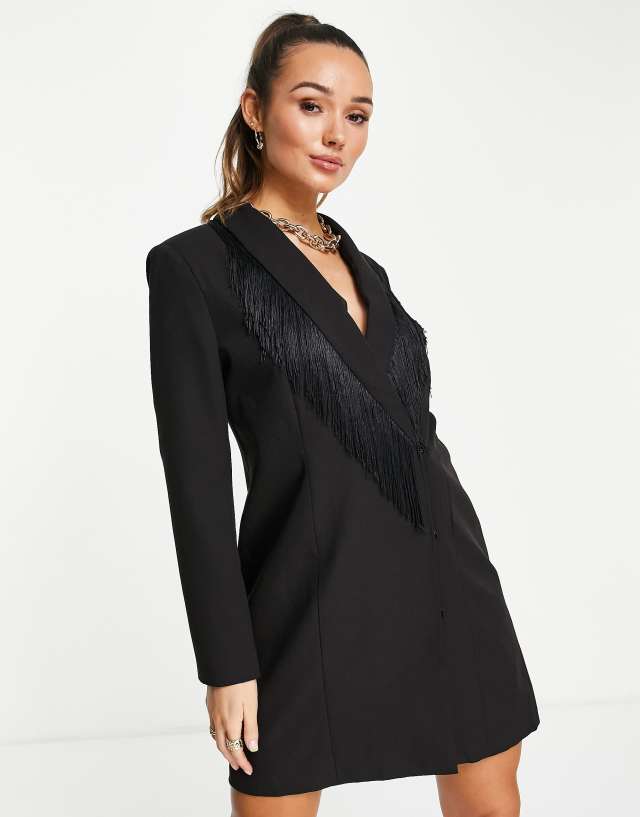 Vero Moda blazer dress with tassel lapel in black