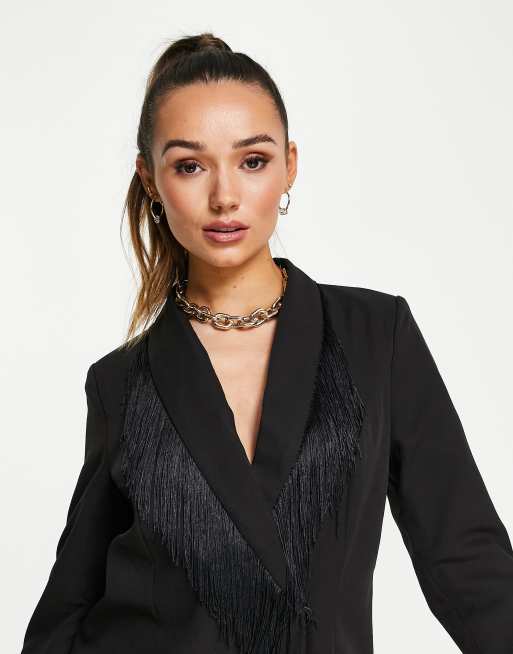 Vero Moda blazer with tassel lapel in black |