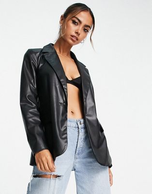 Vero Moda leather look blazer in black - ASOS Price Checker
