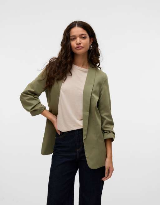 Vero Moda – Blazer in tiefem Flechtengrün