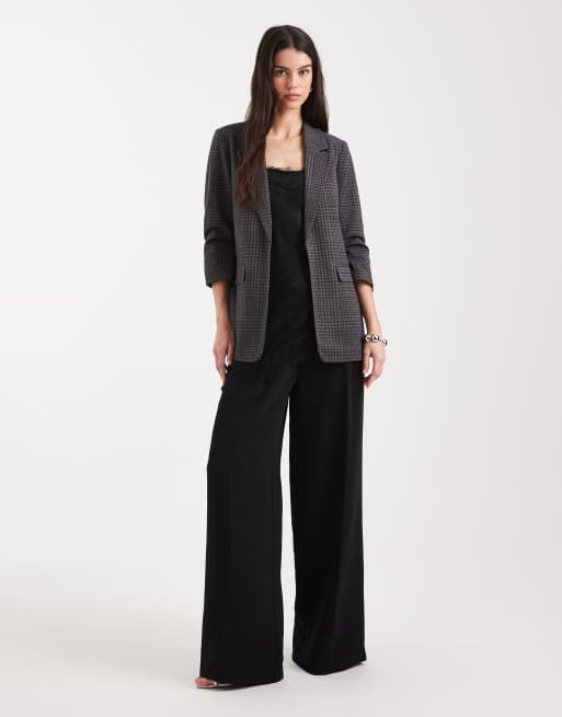 Vero Moda - Blazer oversize grigio scuro mélange testurizzato con manica arricciata, 2 di 4