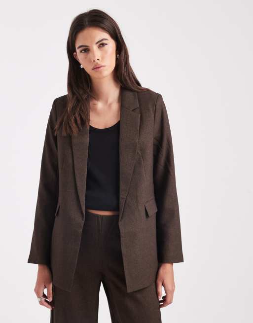 Vero Moda - Blazer sartoriale oversize effetto tweed color cioccolato in coordinato