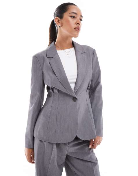Vero Moda - Blazer sartoriale stretto in vita color grigio medio in coordinato - view 1