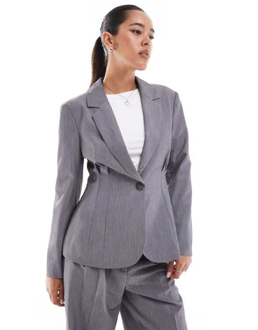 Vero Moda - Blazer sartoriale stretto in vita color grigio medio in coordinato