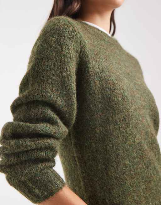 Vero Moda blød fluffy striktrøje med rund hals i mosgrøn, 4 af 4