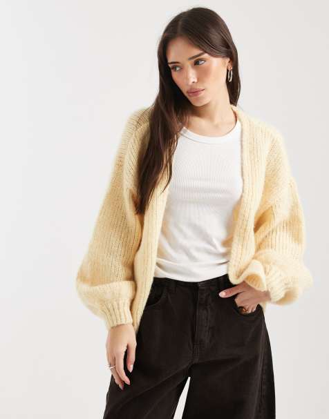 Vero Moda - Blød lysegul cardigan med kant-til-kant-design og blouson-ærmer - view 1
