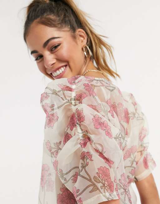 Vero Moda Blouse en organza manches bouffantes Cr me Vero Moda Blouse en organza manches bouffantes Cr me