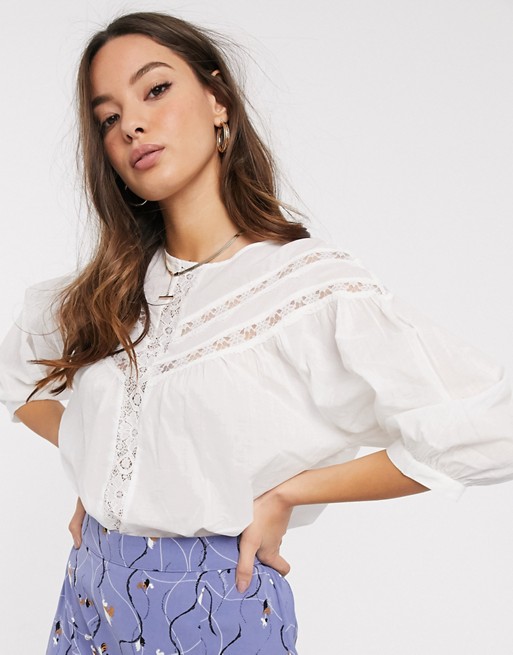 Vero Moda blouse with lace insert in white