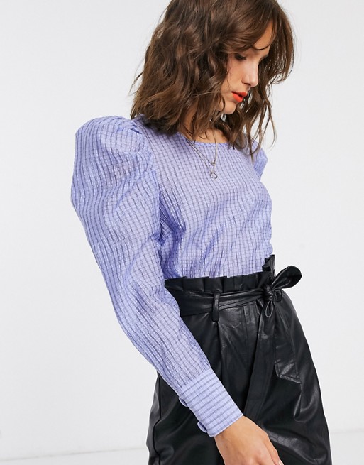 Vero Moda blouse with puff sleeve in blue check