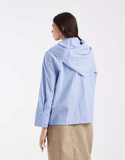 Vero Moda blus med långa ärmar och scarfdetalj i ljusblå randig, 4 av 4