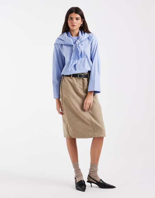 Vero Moda blusa a maniche lunghe con dettaglio foulard a righe azzurre, 1 di 4