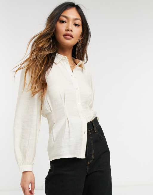 Vero Moda - Blusa effetto seta color crema con vita raccolta